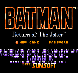 Batman: Return of the Joker title screen for NES